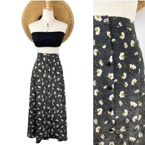Vintage Floral Midi Skirt - Black and White